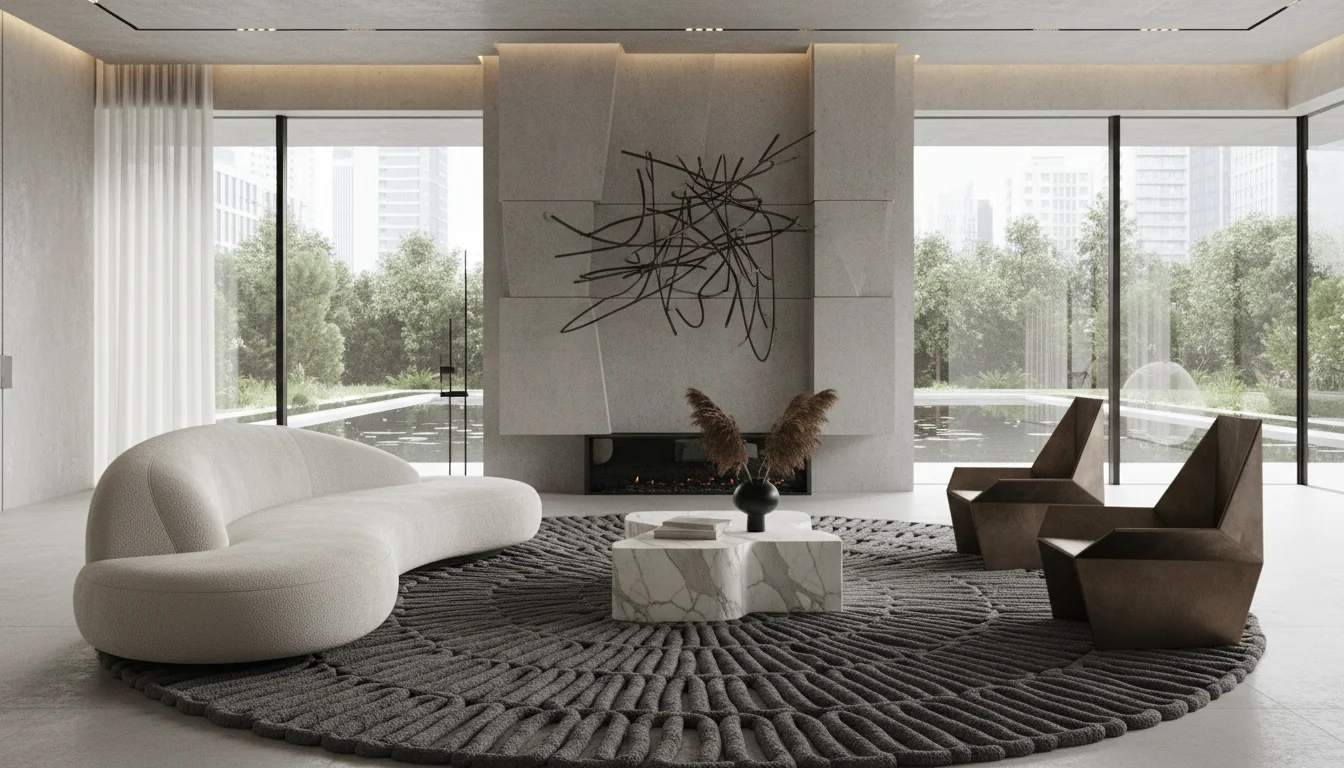 Sculptural living room - modern interior - Sculptural Forms Define Modern Living Room's Bold Statement - Elevate your space - Gemini Auto Post